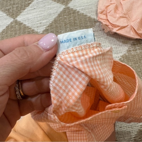 Vintage 80s Nanette baby set gingham embroidered trim romper ruffle cardigan top - Picture 9 of 9